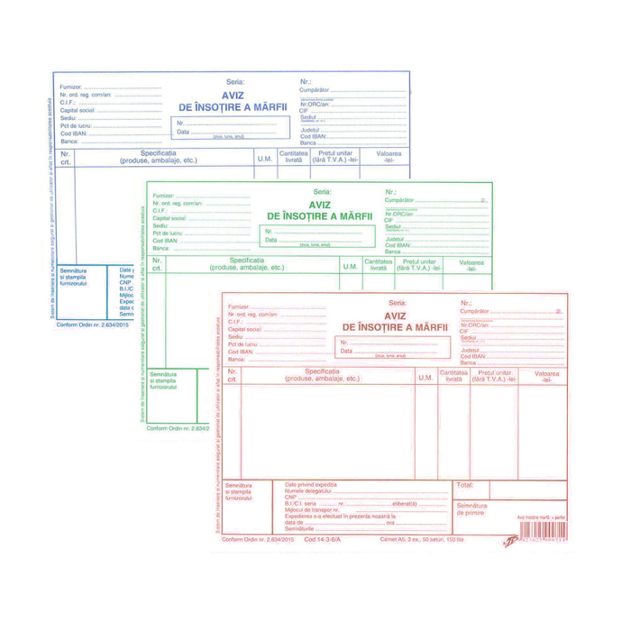Avize Insotire Marfa, format A5, Autocopiative 3 Culori